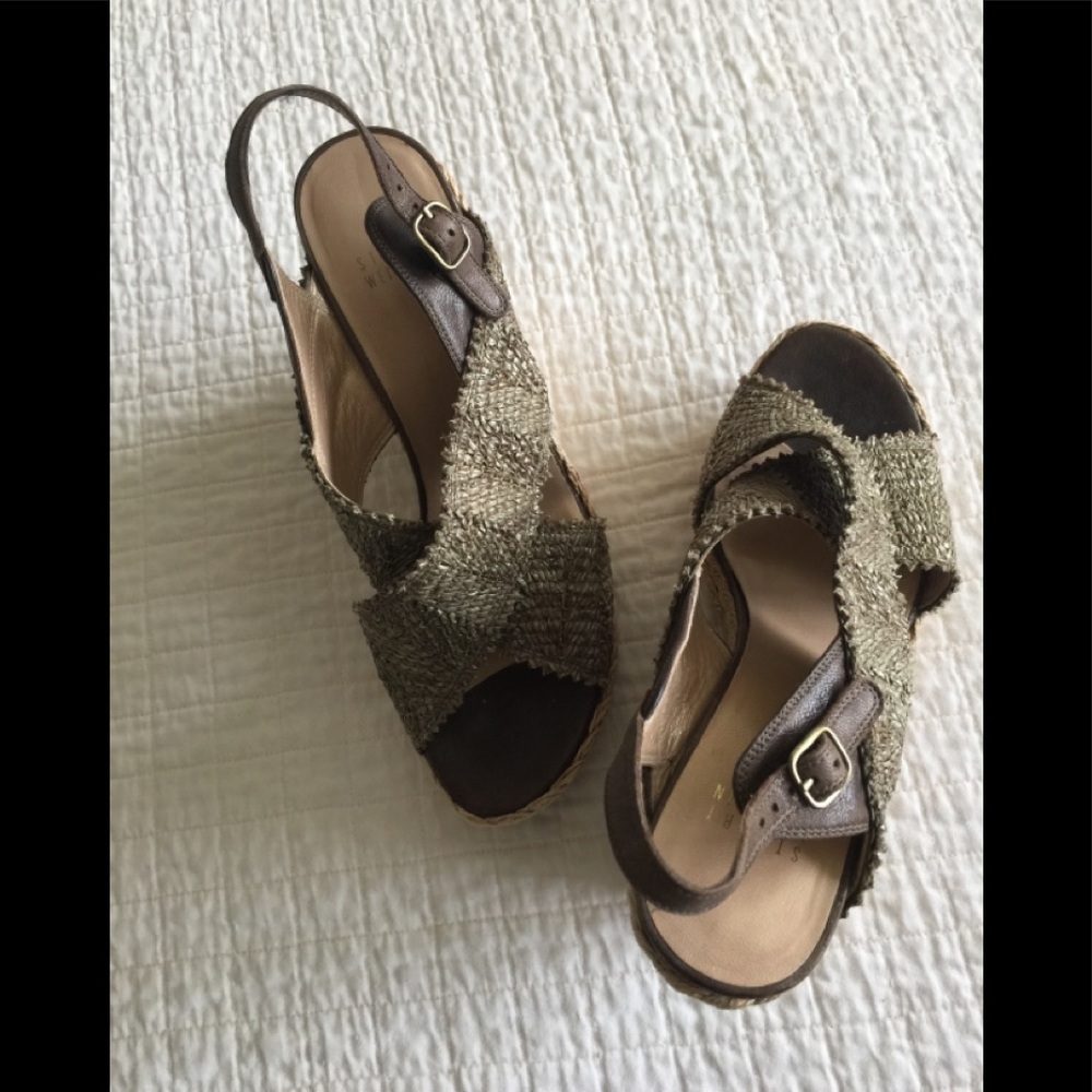 Stuart Weitzman olive raffia rope wedge sandals - Picture 6 of 13